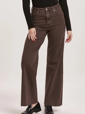 Dear John Fiona Wide Leg Jeans Mocha Brown Size 25 High Rise Raw Hem